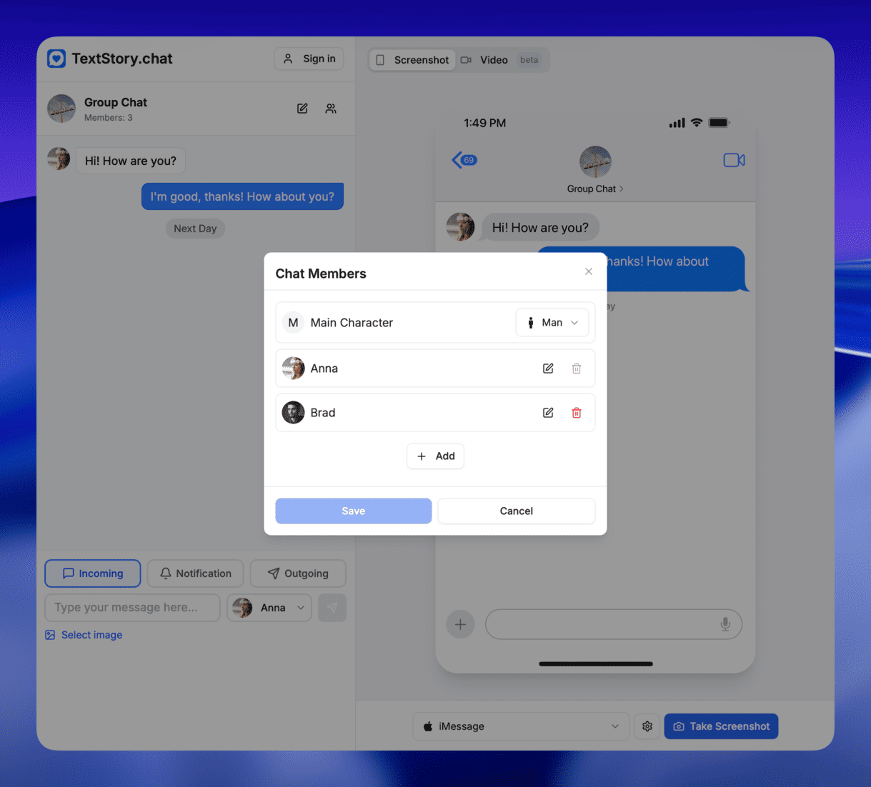 Creating characters and dialogue in TextStory.chat step by step